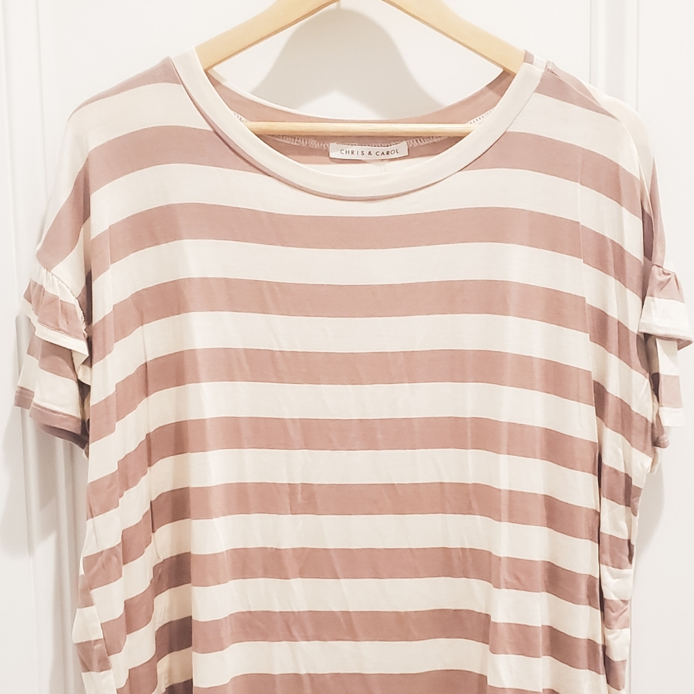 Muave Striped Ruffle Sleeve Top